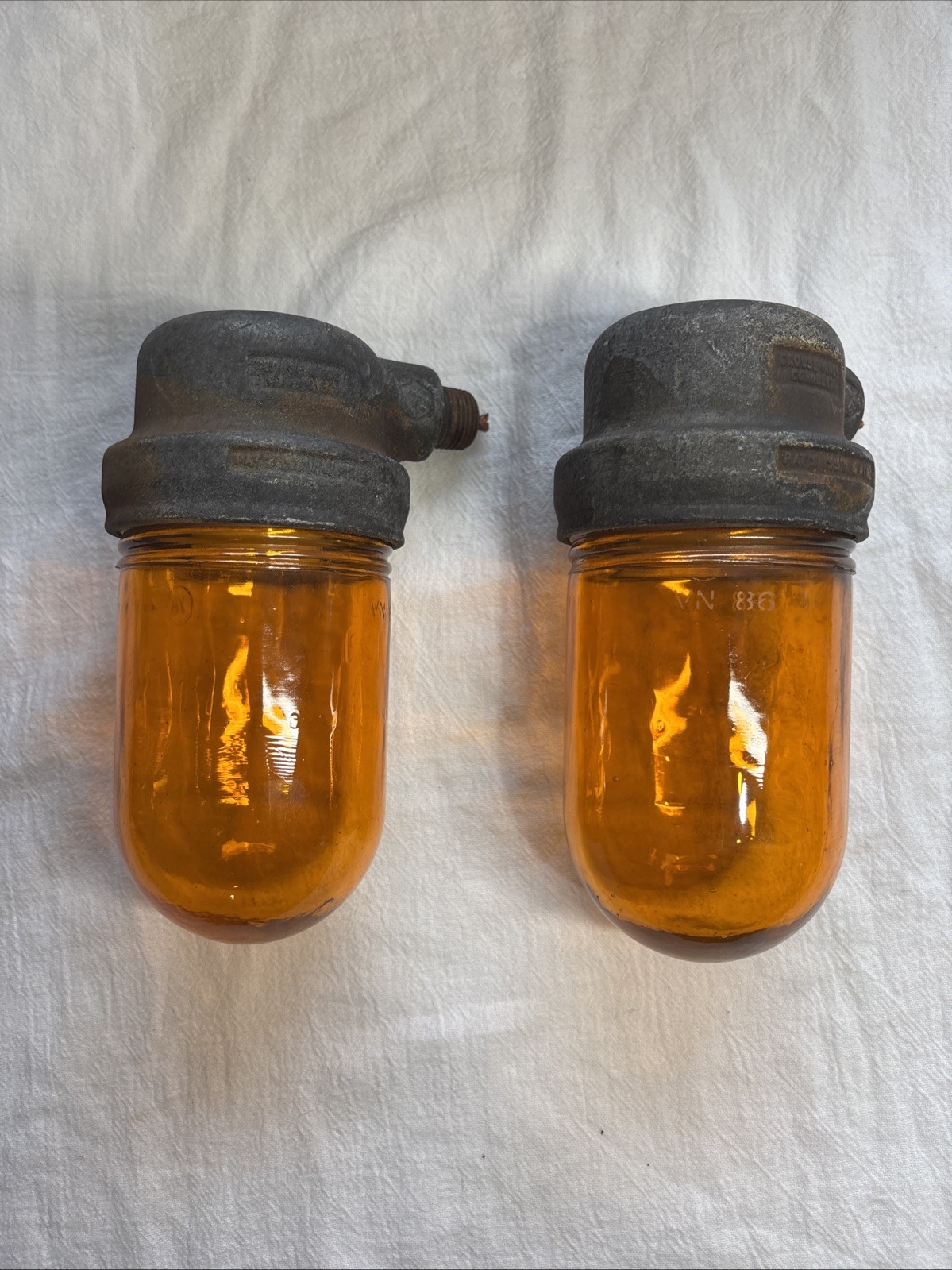 (2) Vintage Crouse-Hinds Industrial Explosion Proof Wall Light  Amber Globe 1957