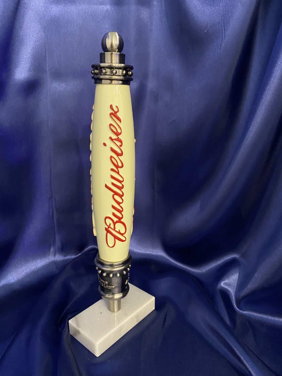 BUDWEISER Lg Signature Vintage Style Antique White Beer tap Handle *NEW*