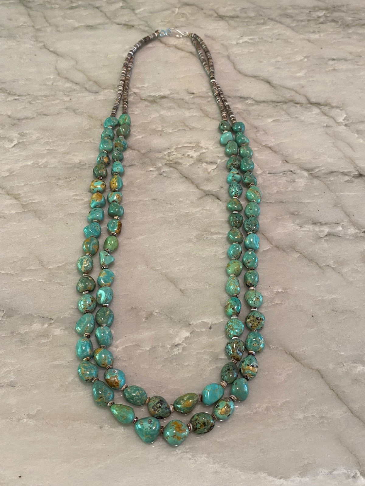 Santo Domingo Royston Turquoise Nugget Necklace-2 Strands W/Fine Heishi
