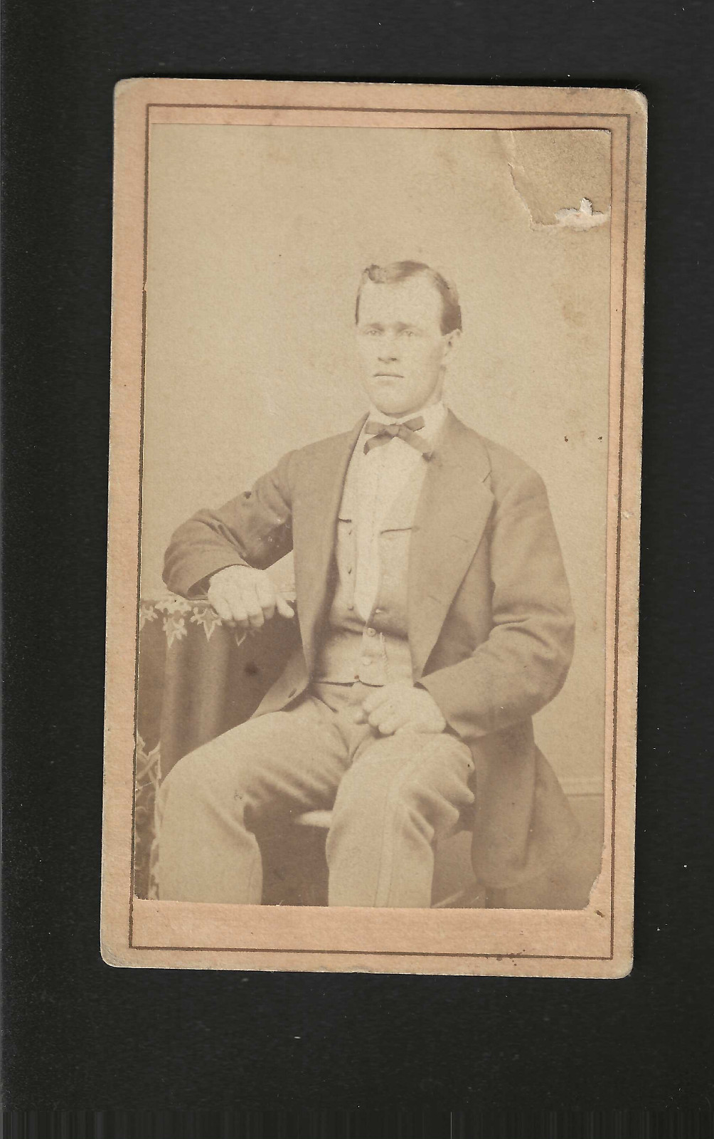 Antq Victorian CDV Photo Young Man Suit Bowtie J Reid Photographer Paterson NJ