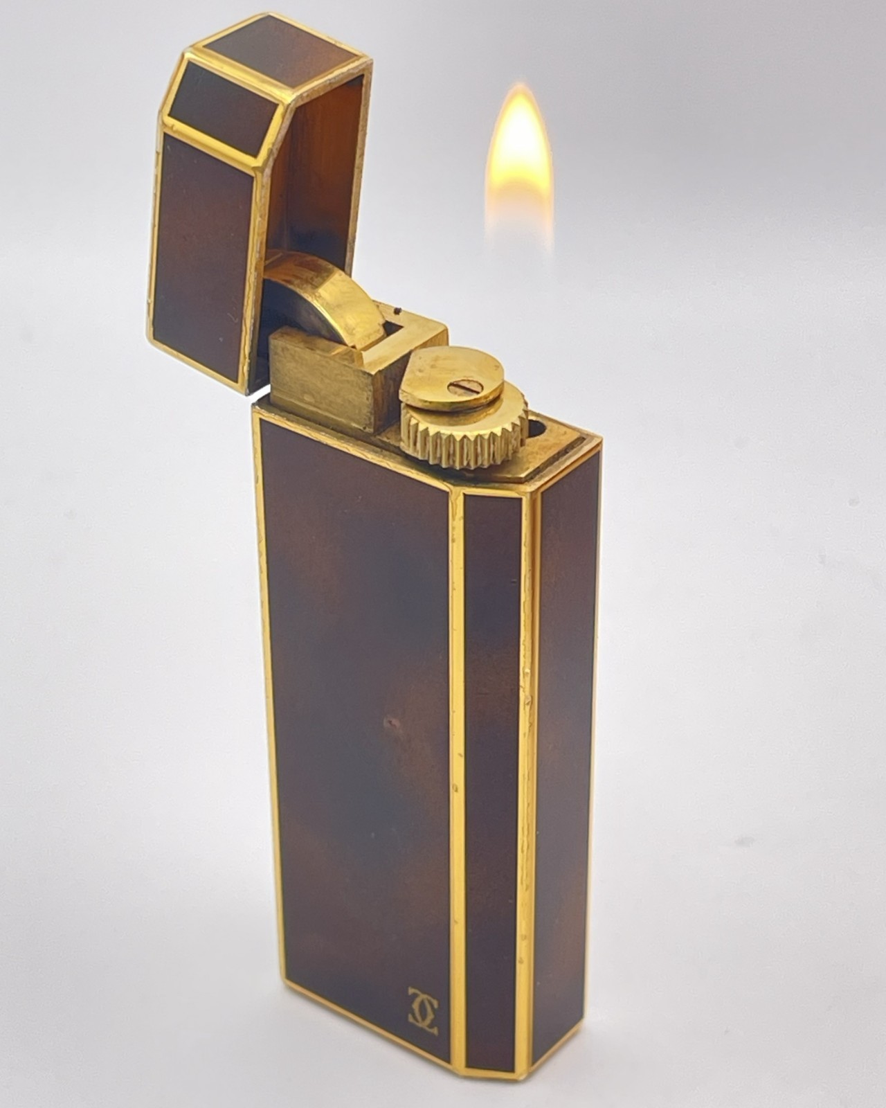 Cartier Vintage WORKING Pentagon Lighter Tortoiseshell Enamel w/Gold Trim 1970\'s