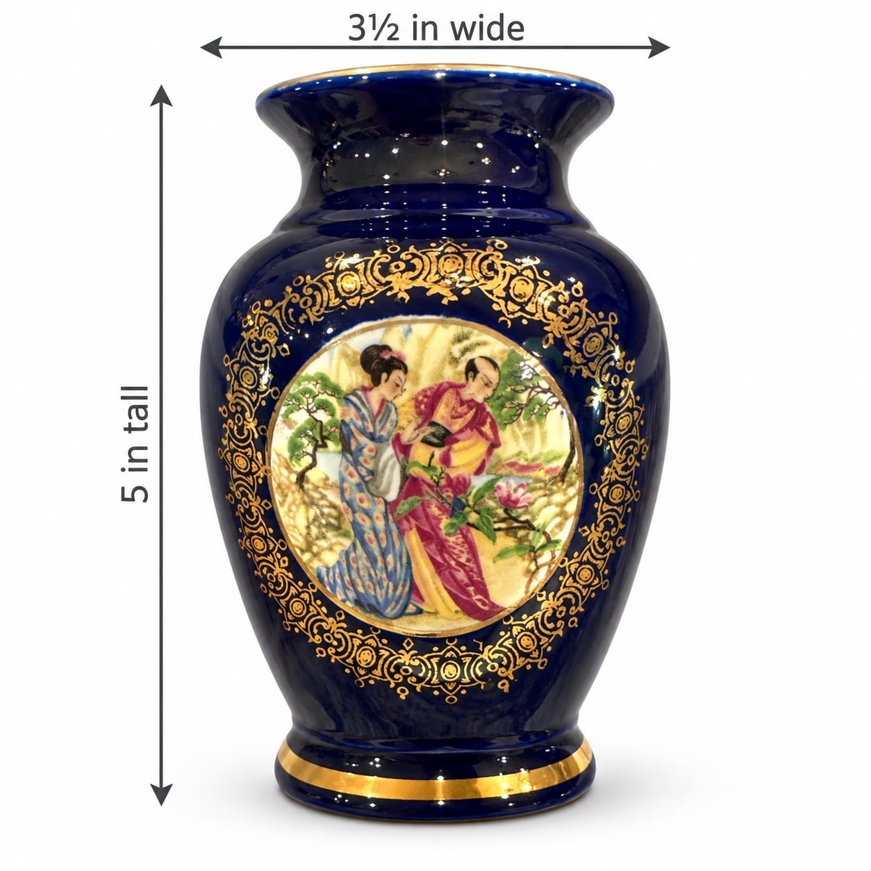 Lofisa Cobalt Blue Gold Gilt Hand Painted Japanese Figures Vase