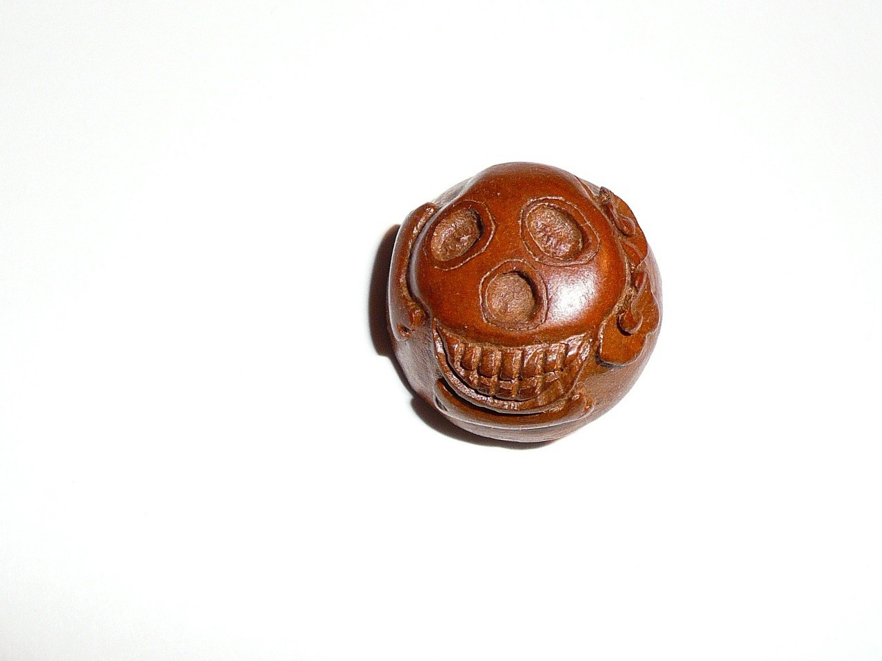 Wonderful Hand Carved Round Boxwood Skull Shank Button - Approx. 1” Diameter