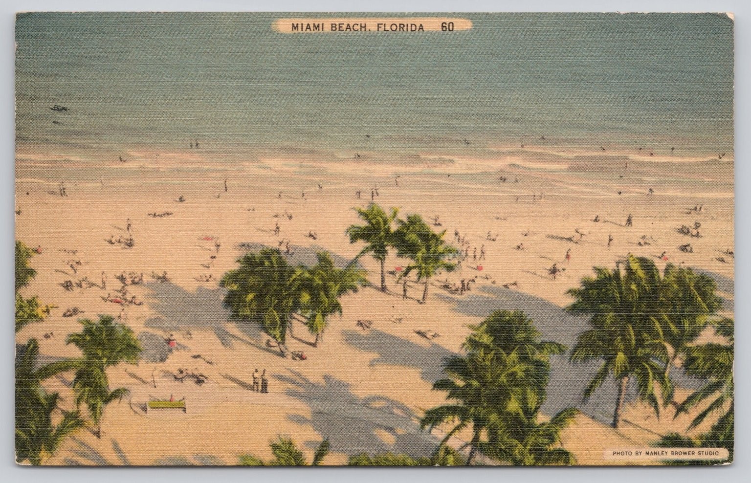 Miami Beach Florida Aerial View Linen Postcard Tichnor Bros 1940s