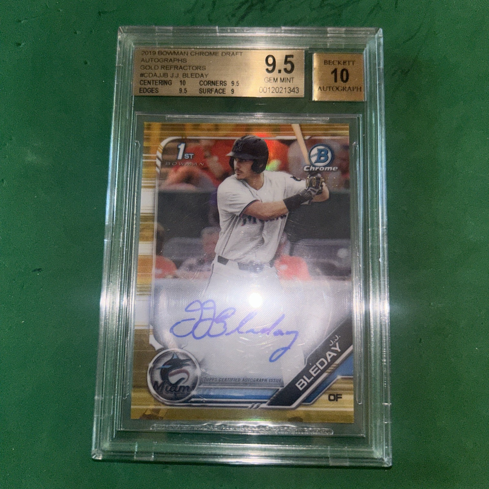 2019 BOWMAN CHROME DRAFT AUTOS GOLD REFRACTOR #CDAJJB JJ BLEDAY BGS 9.5 /10