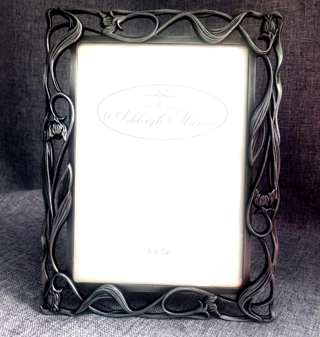 VTG Ashleigh Manor Metal Picture Frame 5x7 Art Nouveau Tulip silver pewter tone