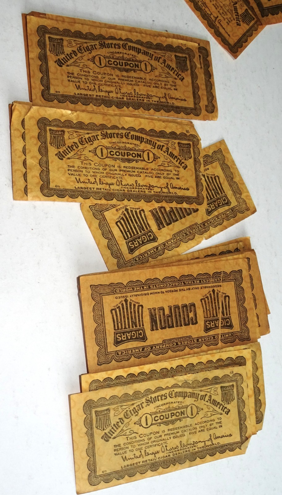 Lot of 38 Vintage United Cigar Stores Company Coupons 1910s-1920s Paper Ephemera