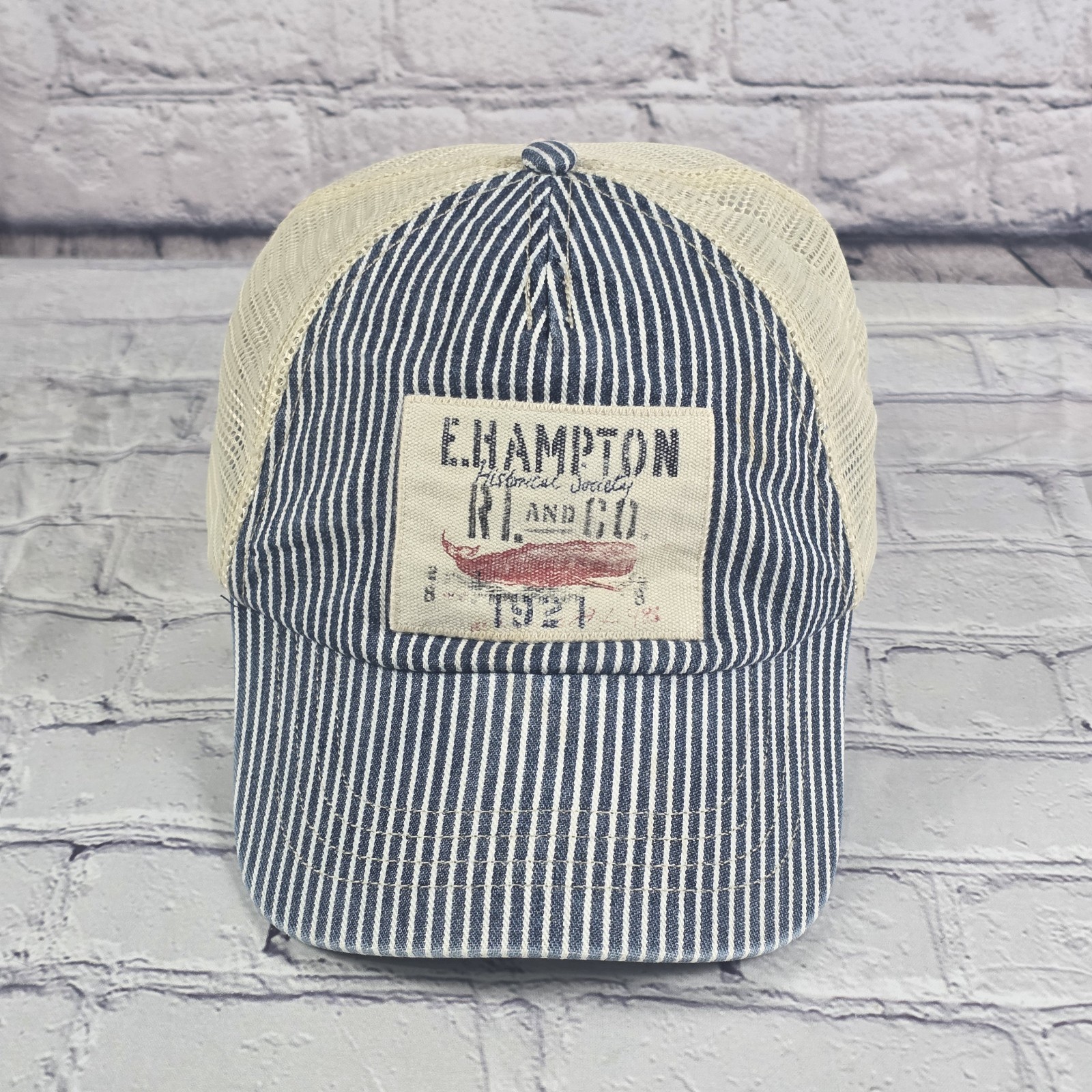 Polo Ralph Lauren E. Hampton Trucker Hat Blue Stripe Vintage 90s Style