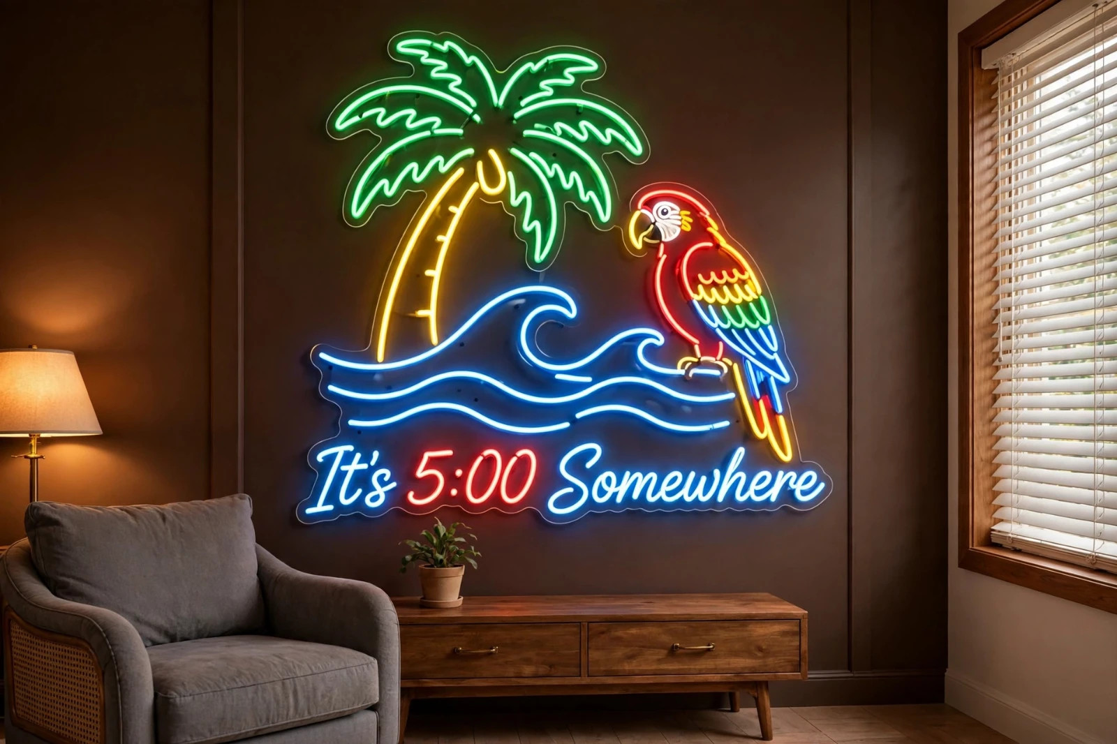 It's 5:00 Somewhere Parrot Palm Tree 18