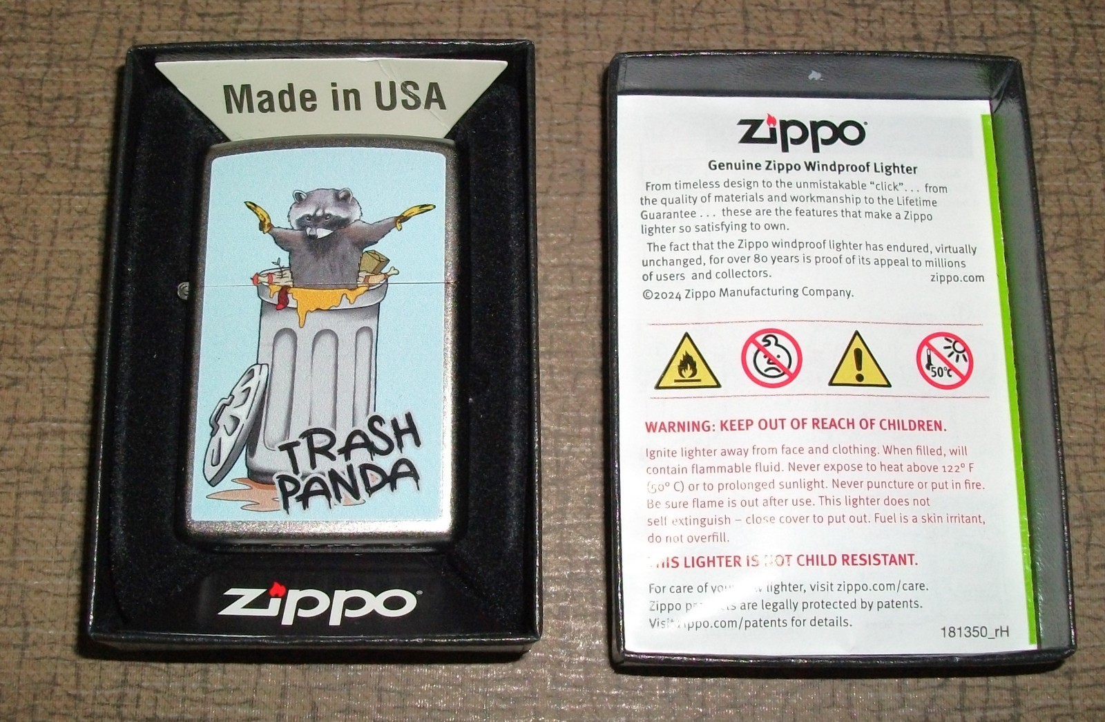 NEW ZIPPO TRASH PANDA RACCOON SATIN CHROME LIGHTER *Unfired * limited 2024