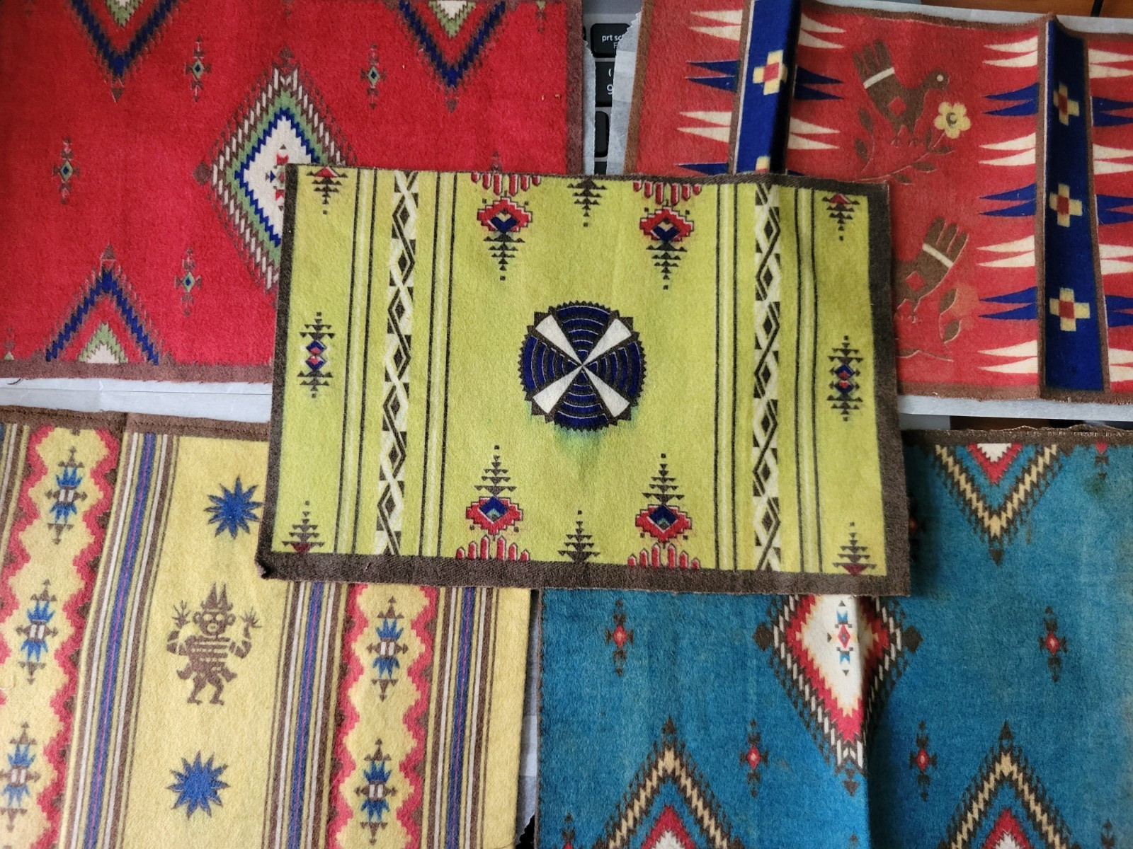 5 PC Vtg Tobacco FELT Navajo Native Indian Design Cigarette Cigar Rugs 8x5.5