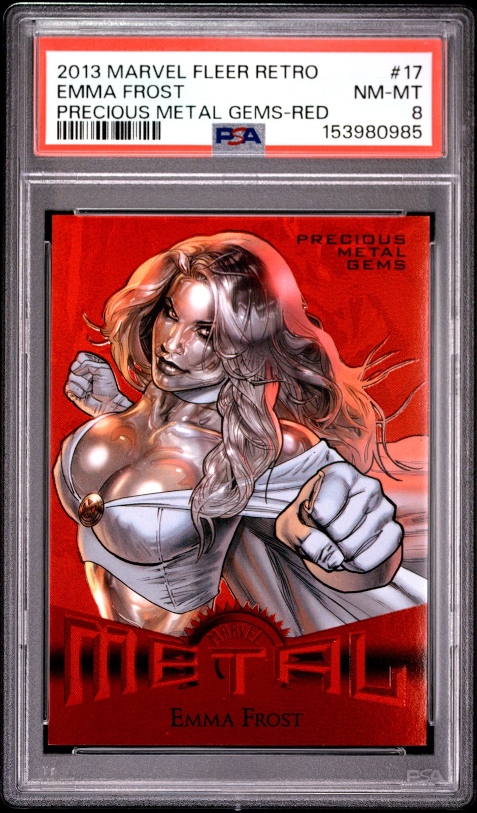 2013 MARVEL FLEER RETRO PRECIOUS METAL GEMS RED #17 EMMA FROST 89/100 PSA 8