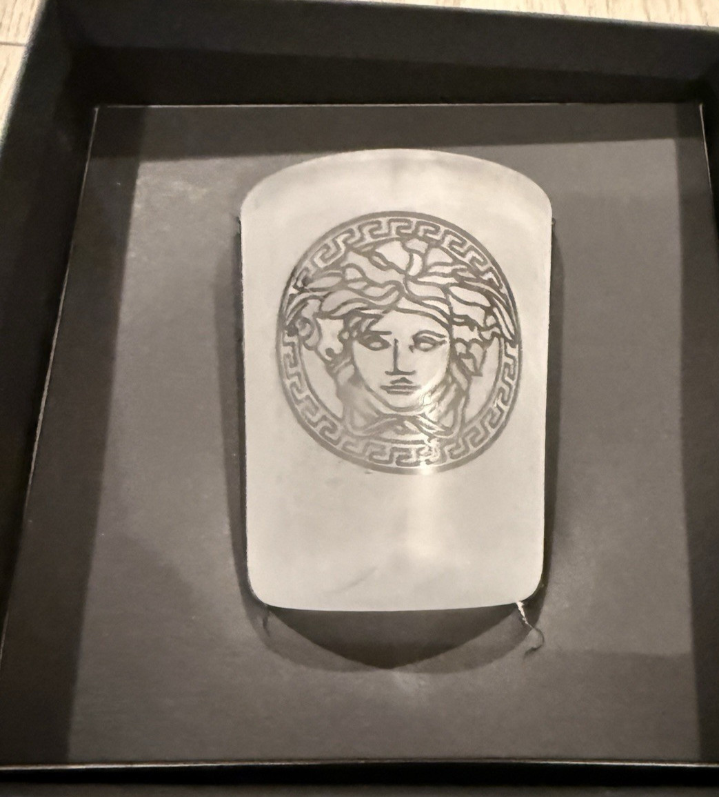 VERSACE WHITE Glass Medusa Logo Votive Cup Candle Holder NIB