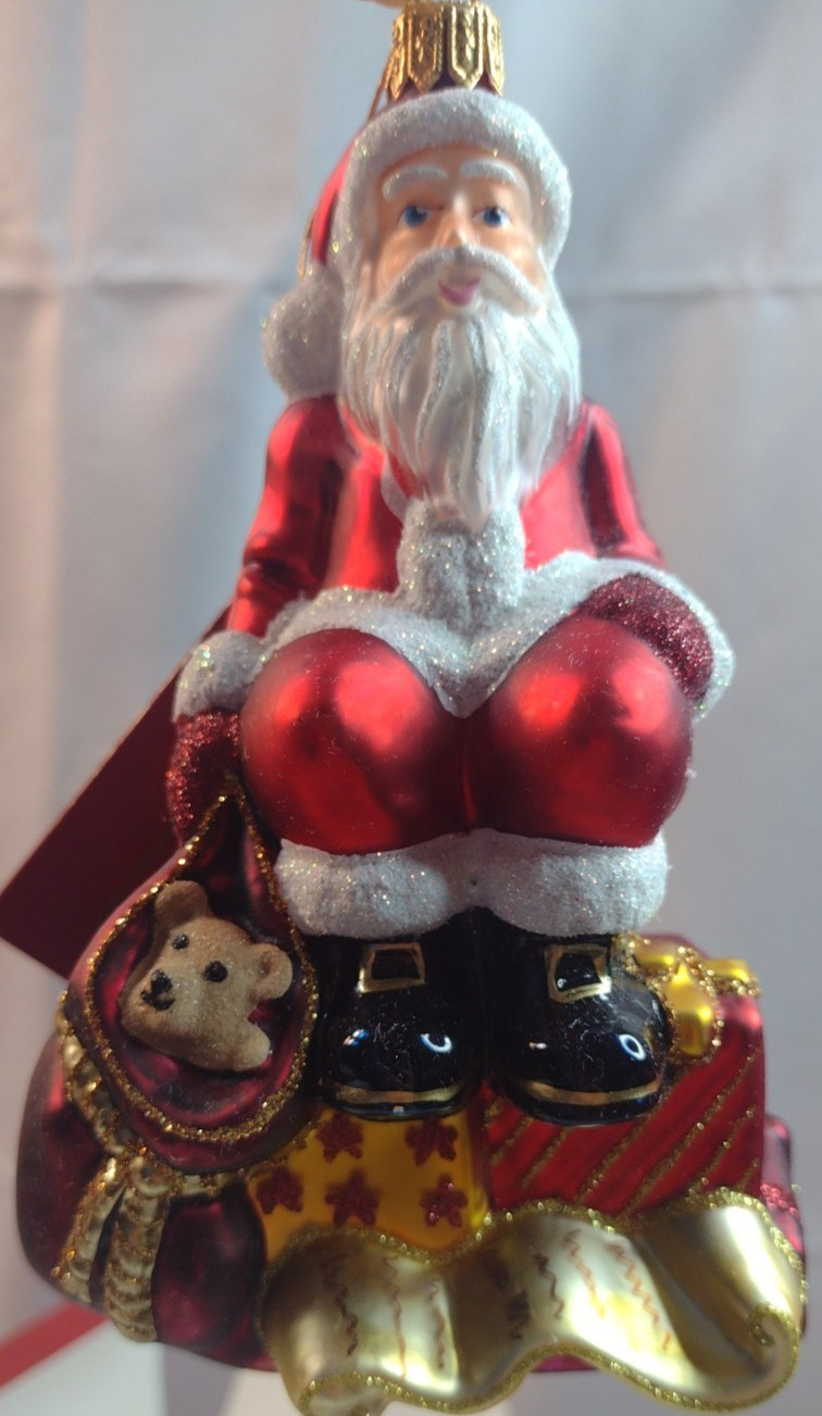Kurt S. Adler Limited Edition Hand Blown Glass Santa on Gifts Ornament Christmas