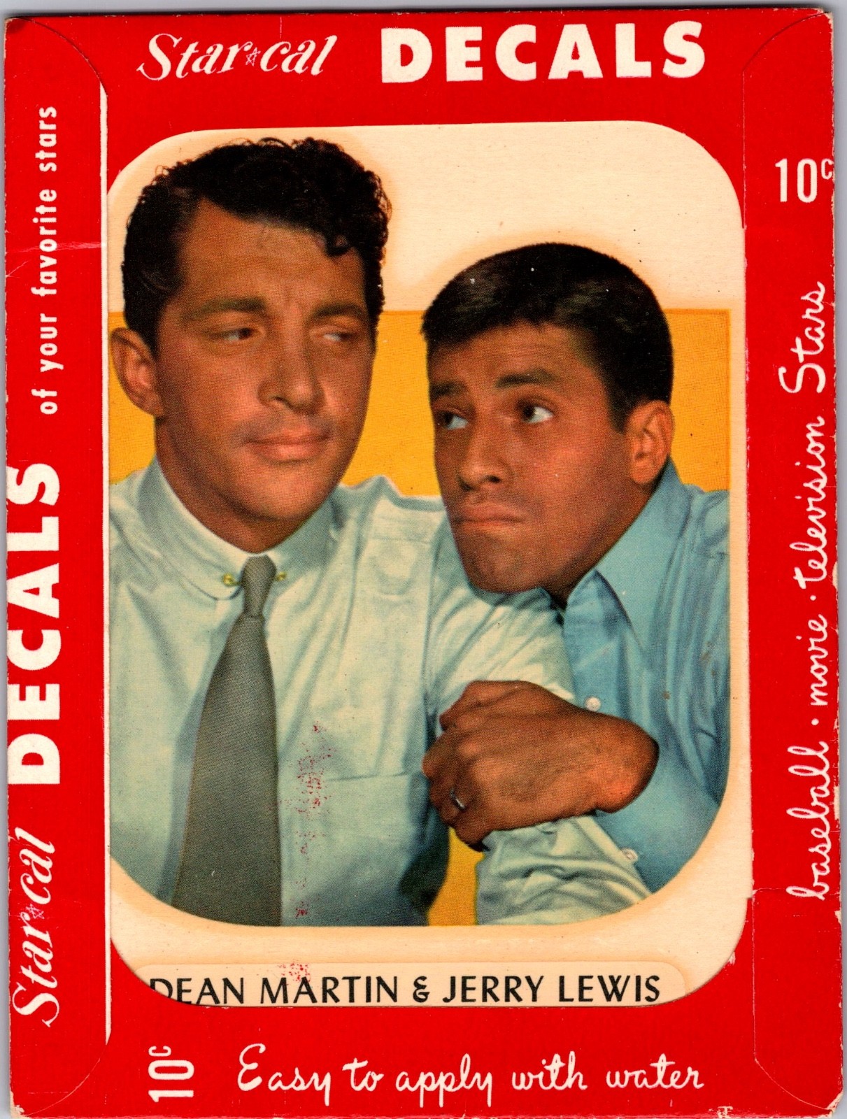 1952 STAR-CAL MOVIE STAR DECALS DEAN MARTIN & JERRY LEWIS SHARP CONDITION