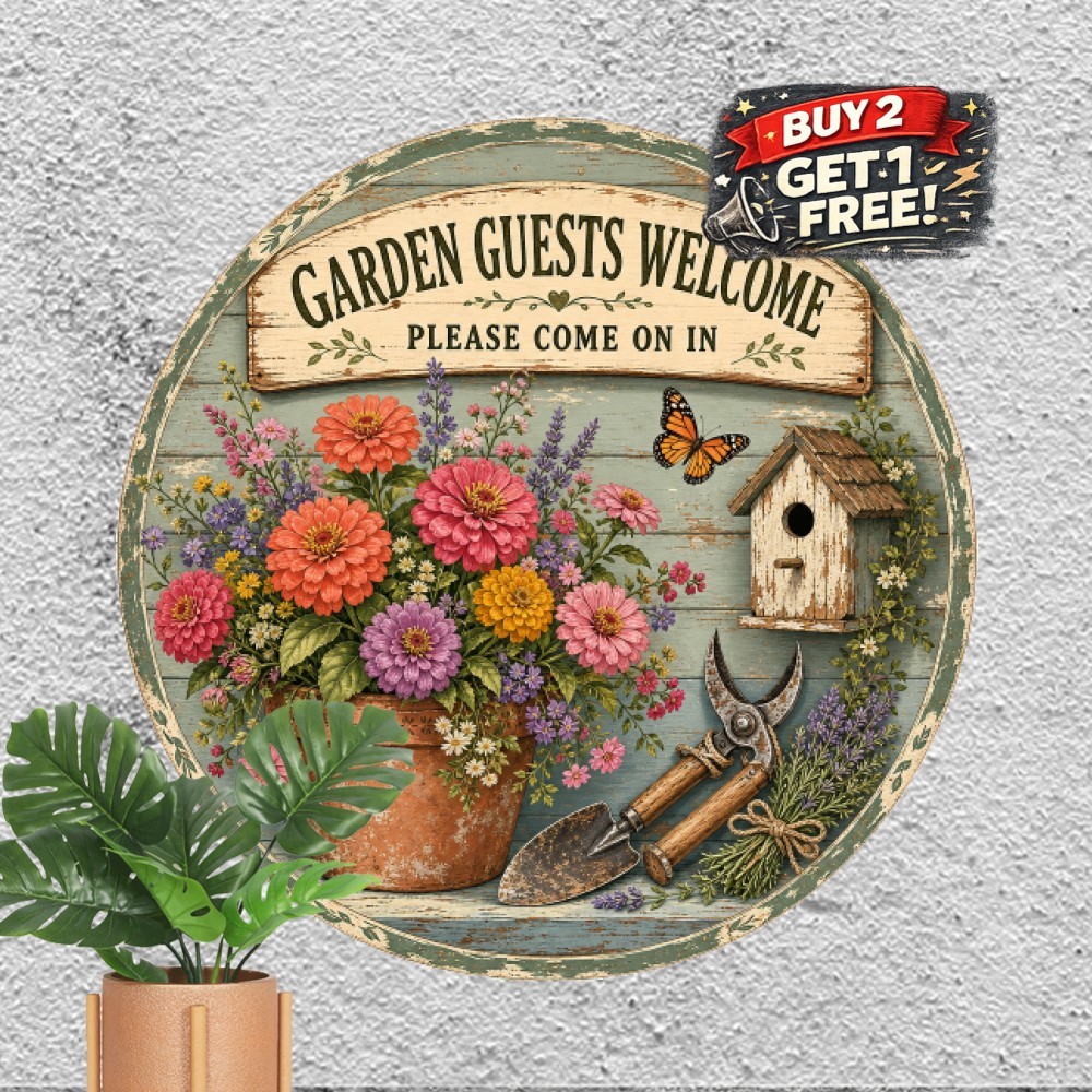 vintage welcome garden round tin metal signs home