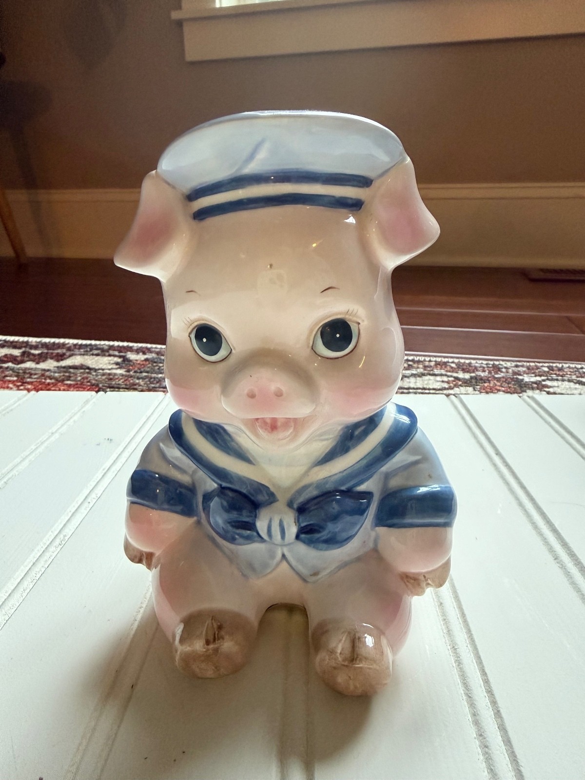 Vintage 1989 Enesco Sailor Pig Piggy Bank Ceramic Hand Painted Sri Lanka VTG