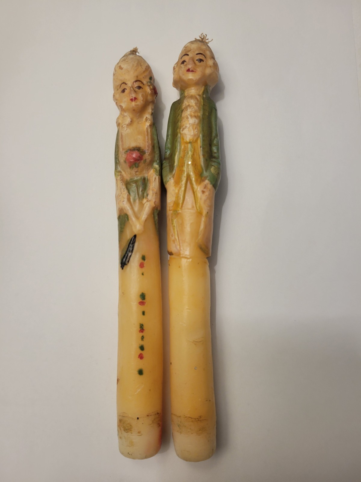 Antique King Louis XVI Marie Antoinette Figure Doll Wax Taper Candle Carved SET