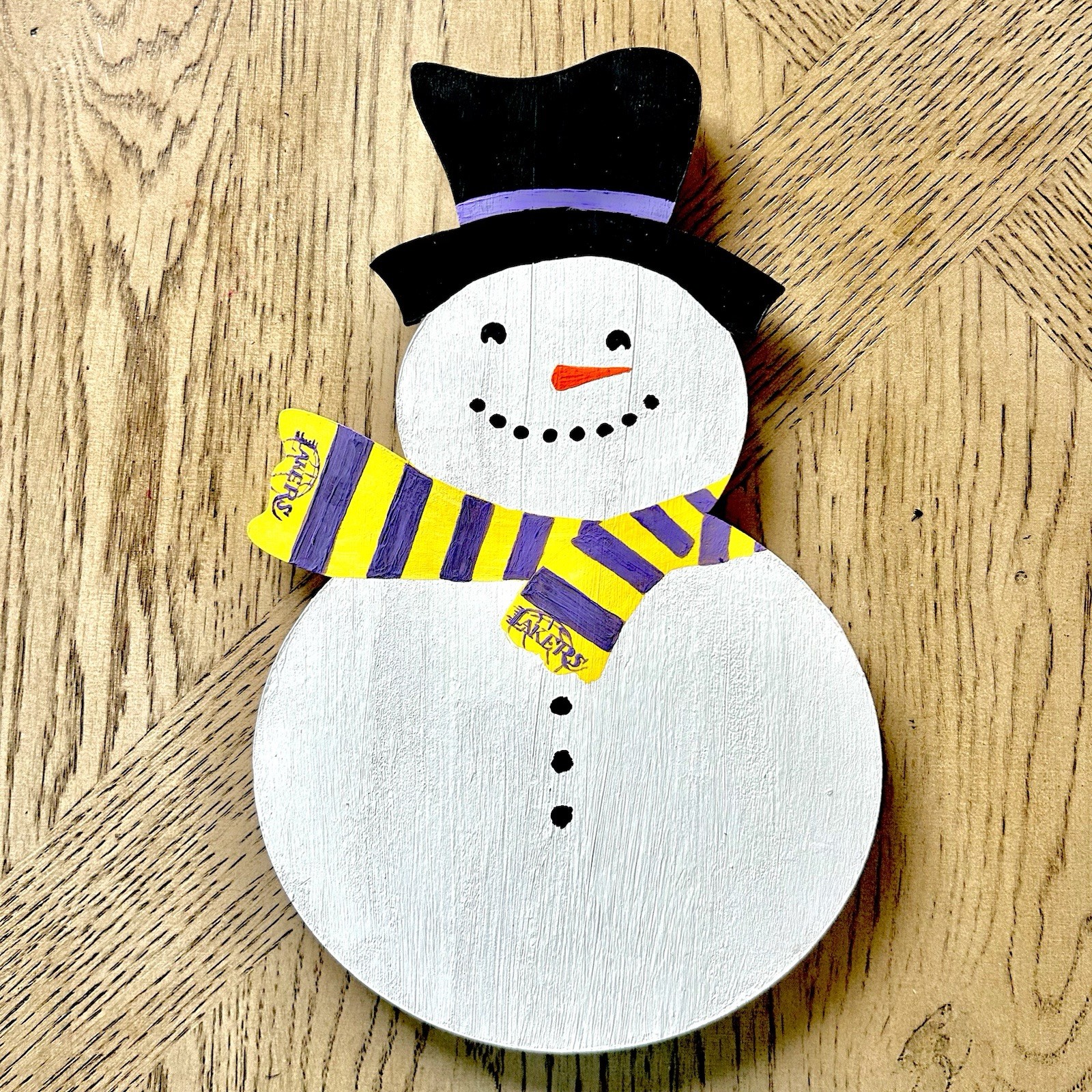 L.A. Lakers Hand painted Wooden 12” Snowman