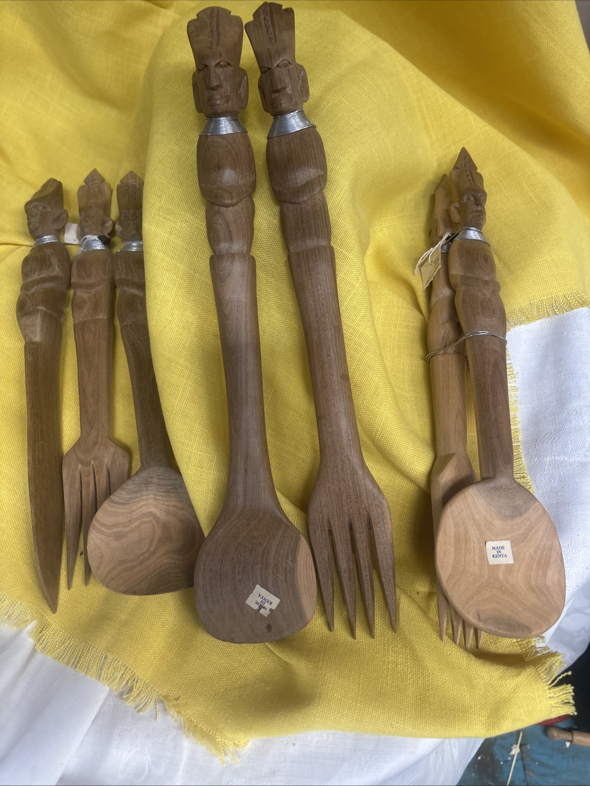 vintage hand-carved wooden serving utensils, made in Kenya