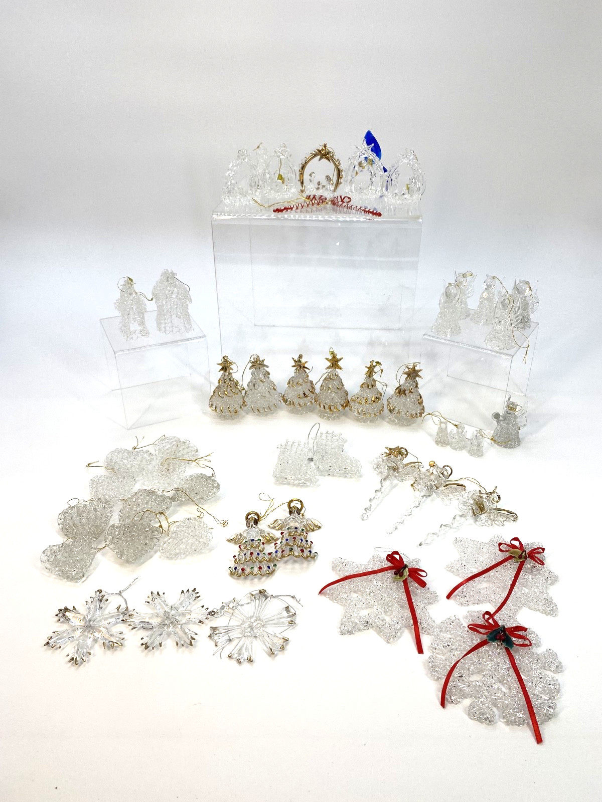 Huge Vtg Hand Blown Spun Glass Christmas Ornaments, angels, trees, snowflakes...