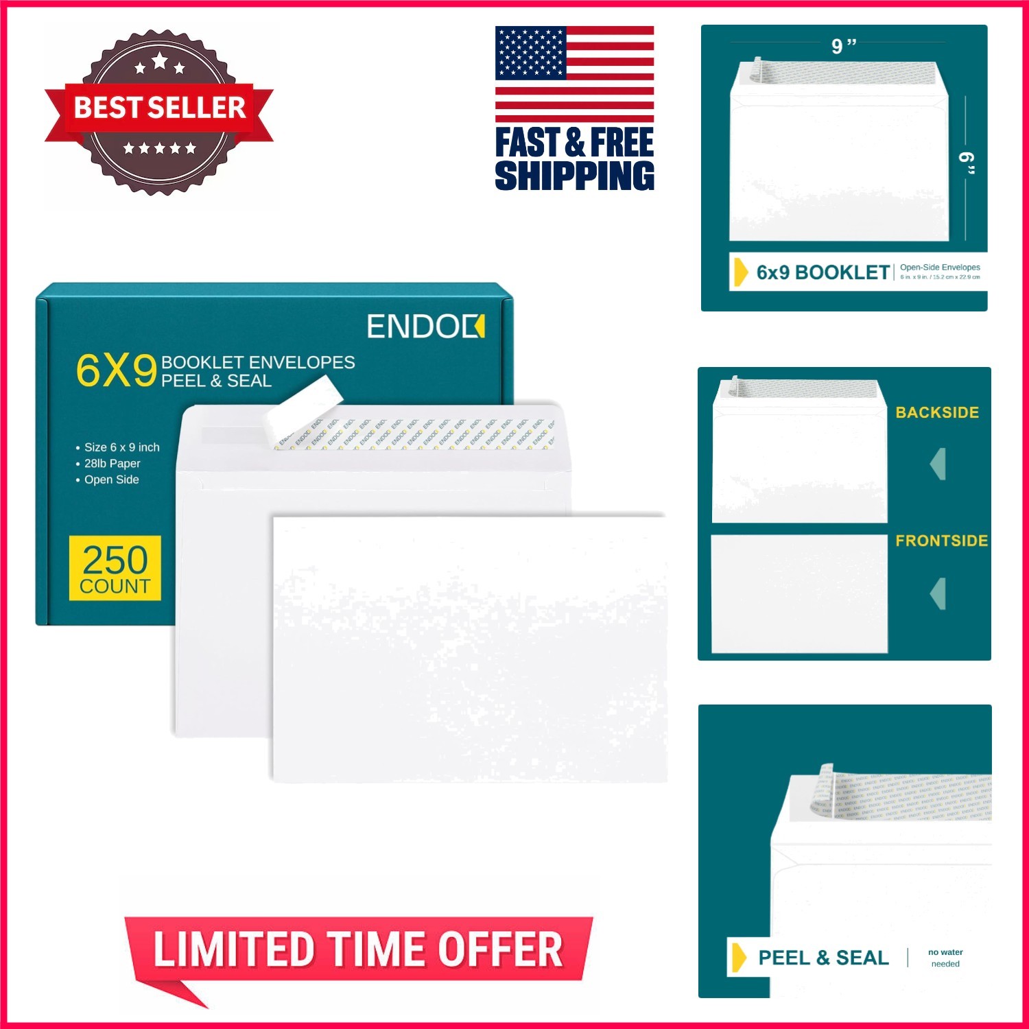 White 6x9 Envelopes - 250 Count Self-Seal Design for Business & Personal Use