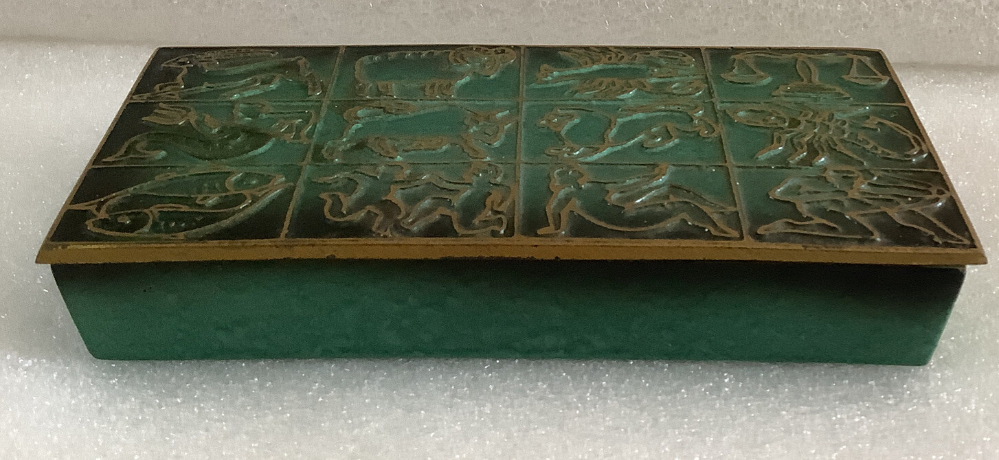 Vintage Brass Dayagi Green  12 Tribes Israel Jewelry Box 2a