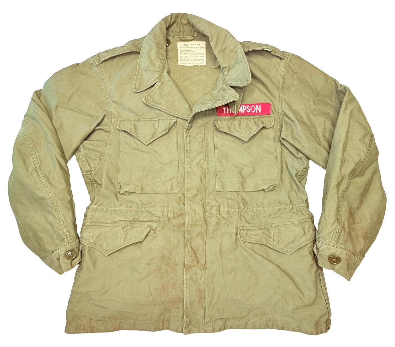 WWII Era US Army M-1943 Field Jacket Olive Drab Thompson Named Military