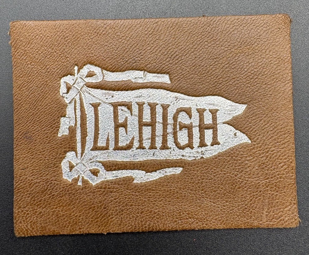 c1910 L21 Lehigh University College Pennant Tobacco Leather Brown Silver Antique