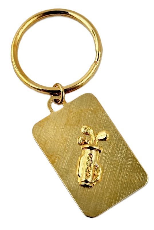 Vintage Gold Tone Keychain Key Ring Golf Clubs Fathers Day Gift Stocking Stuffer