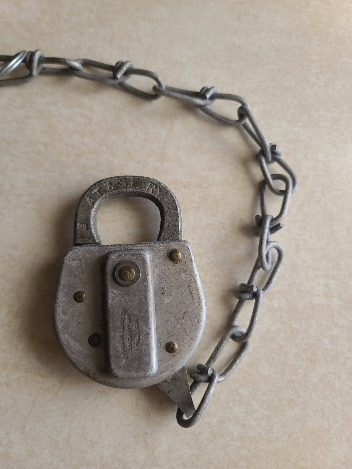 Vintage AT&SF Atchison, Topeka & Santa Fe RY Railroad Lock Chain & Tool