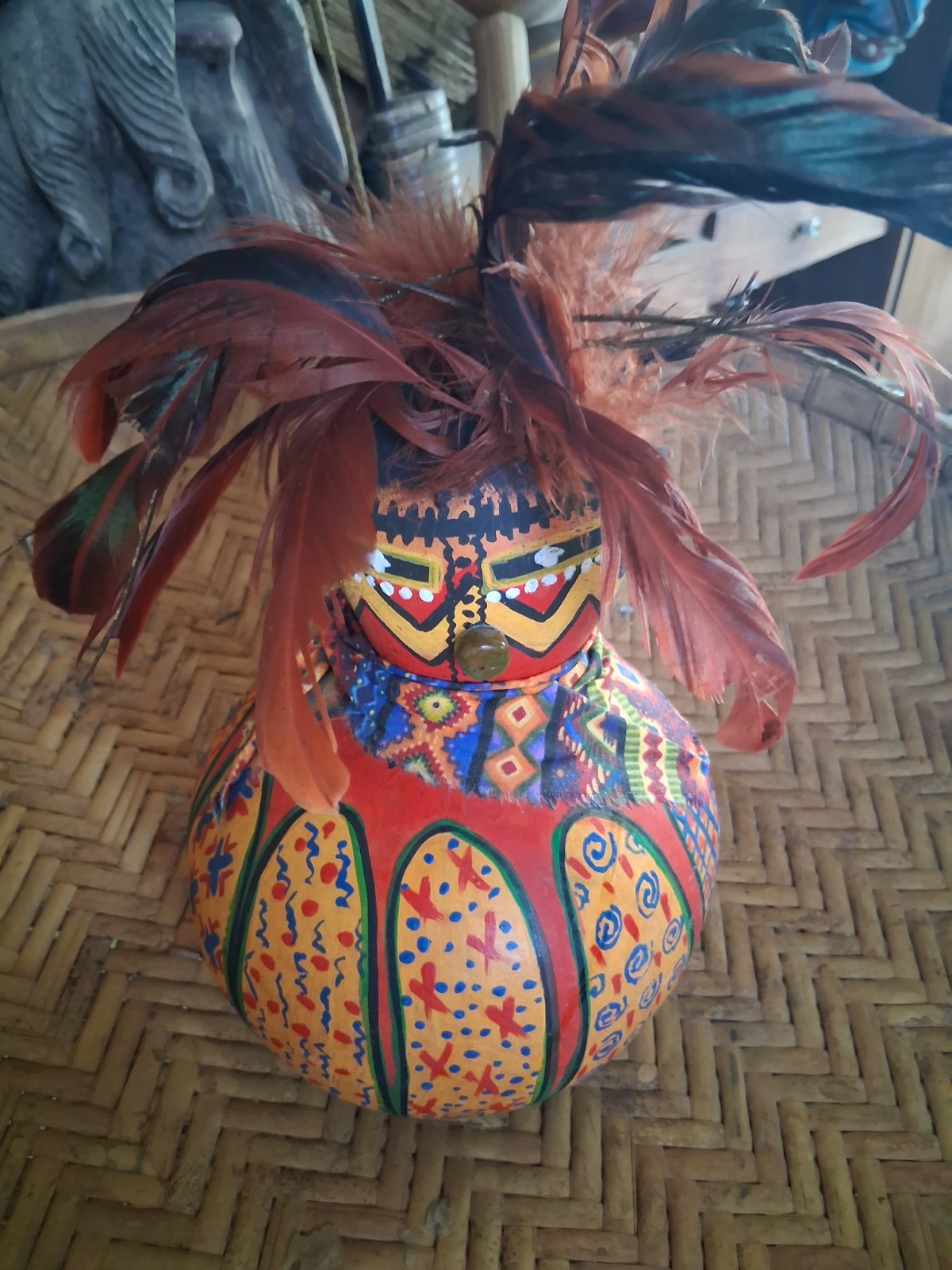 **AWESOME VINTAGE NATIVE AMERICAN PAINTED  GOURD ART HANDMADE  NICE  *
