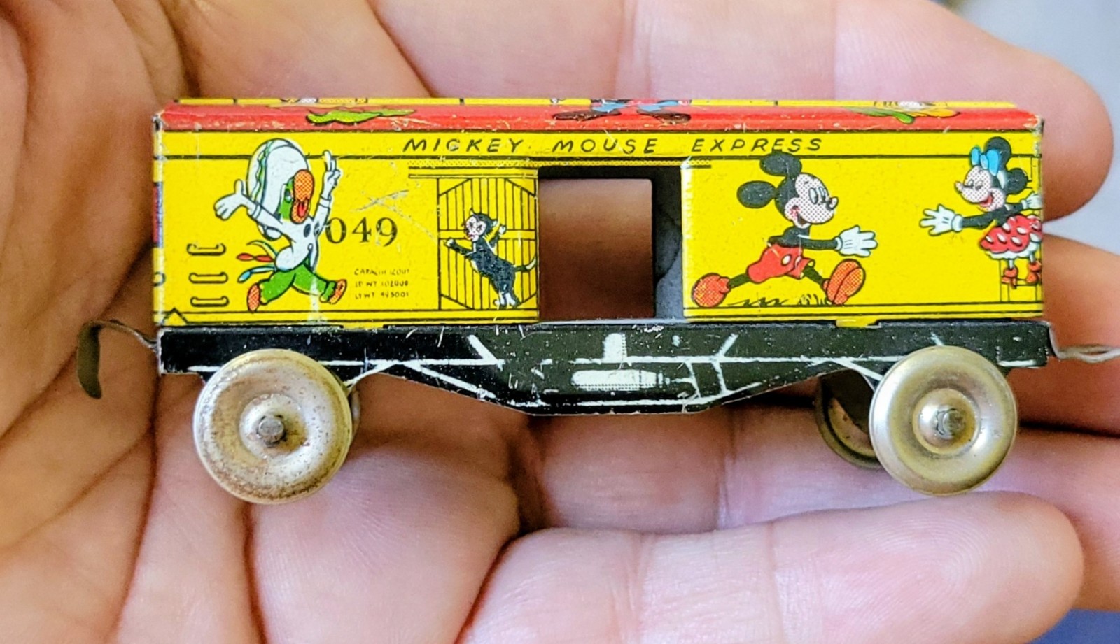 1950s Marx Walt Disney's Mickey Mouse Express Tin Wind-Up Toy Train BOXCAR
