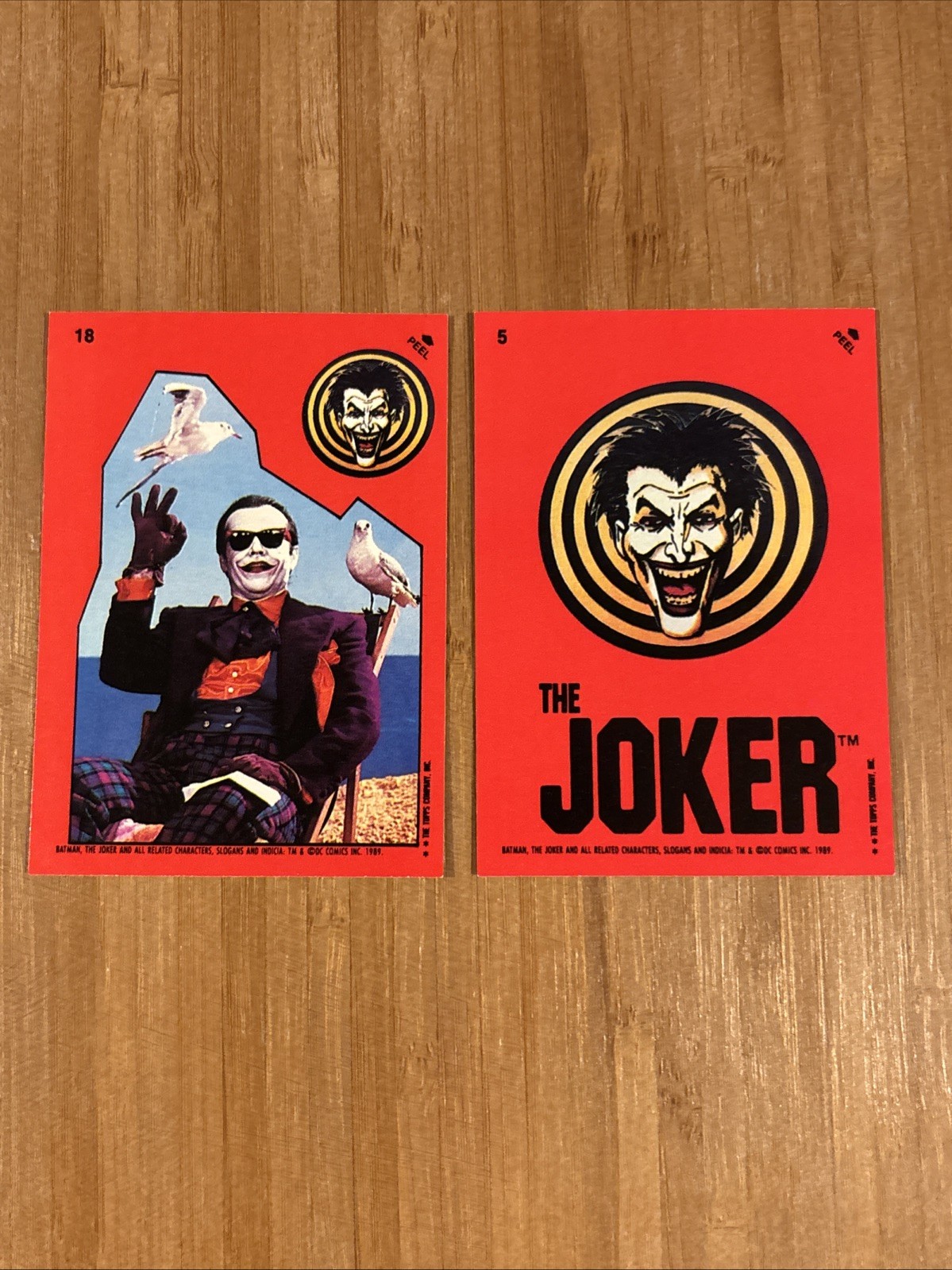 The Joker - 1989 Topps Batman #5, #18 Stickers NM