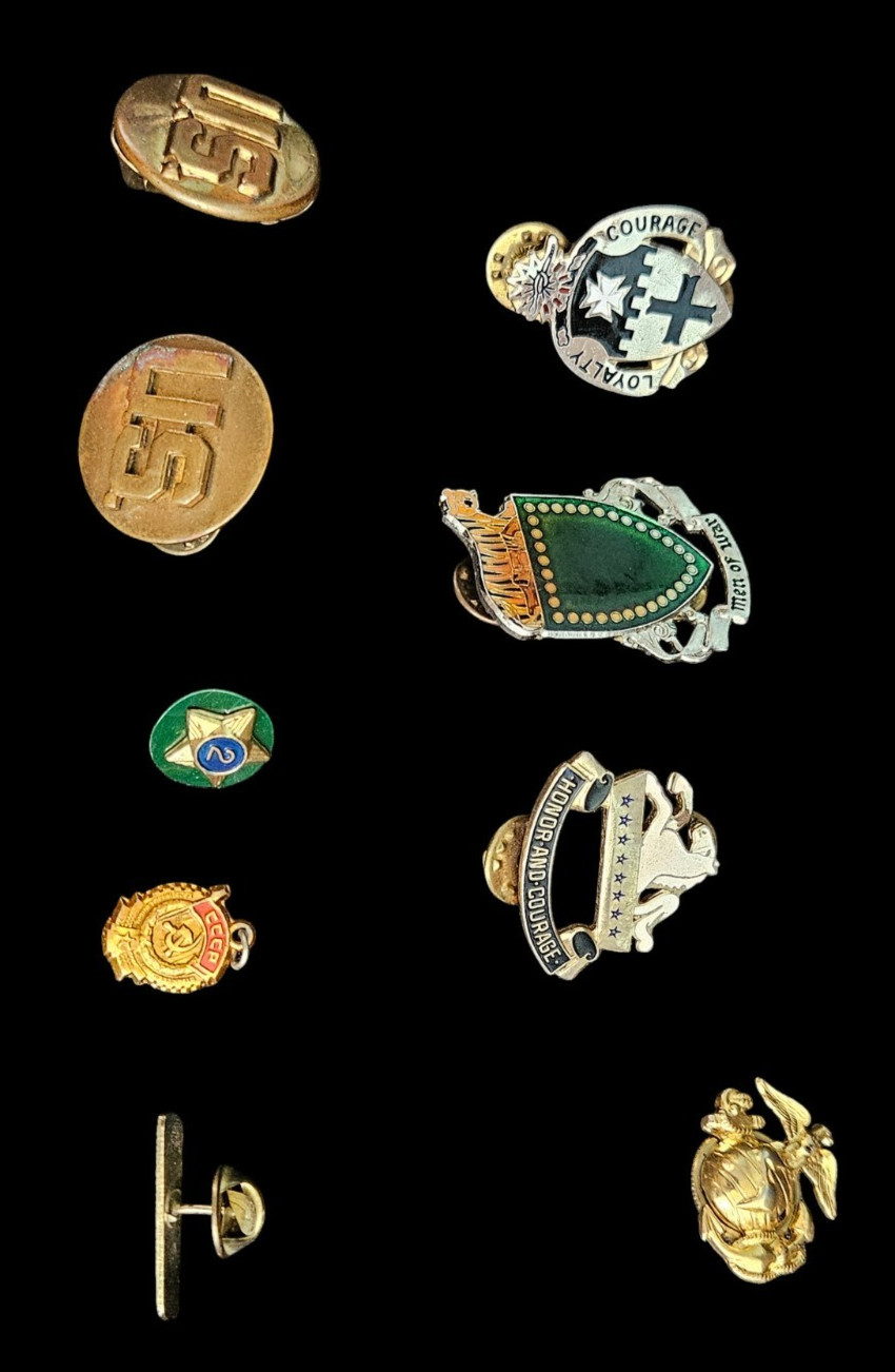 Vintage US/Russian Military Lapel Pin Insignia Mixed Unit Enamel Brass Lot of 9