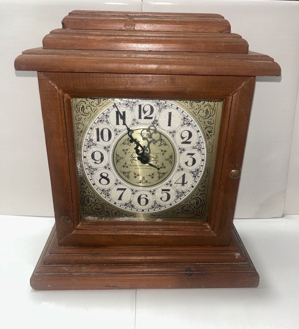 Vintage Baltimore County Public Schools Wood Tech Mantel Clock - As Is Craft
