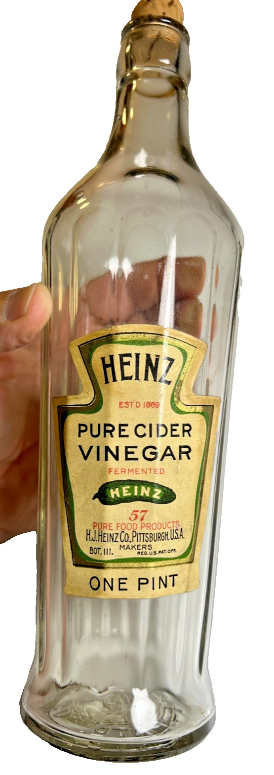 Antique 1920 Heinz Vinegar Bottle Labeled w Cork 1 Pint Pittsburgh Pennsylvania