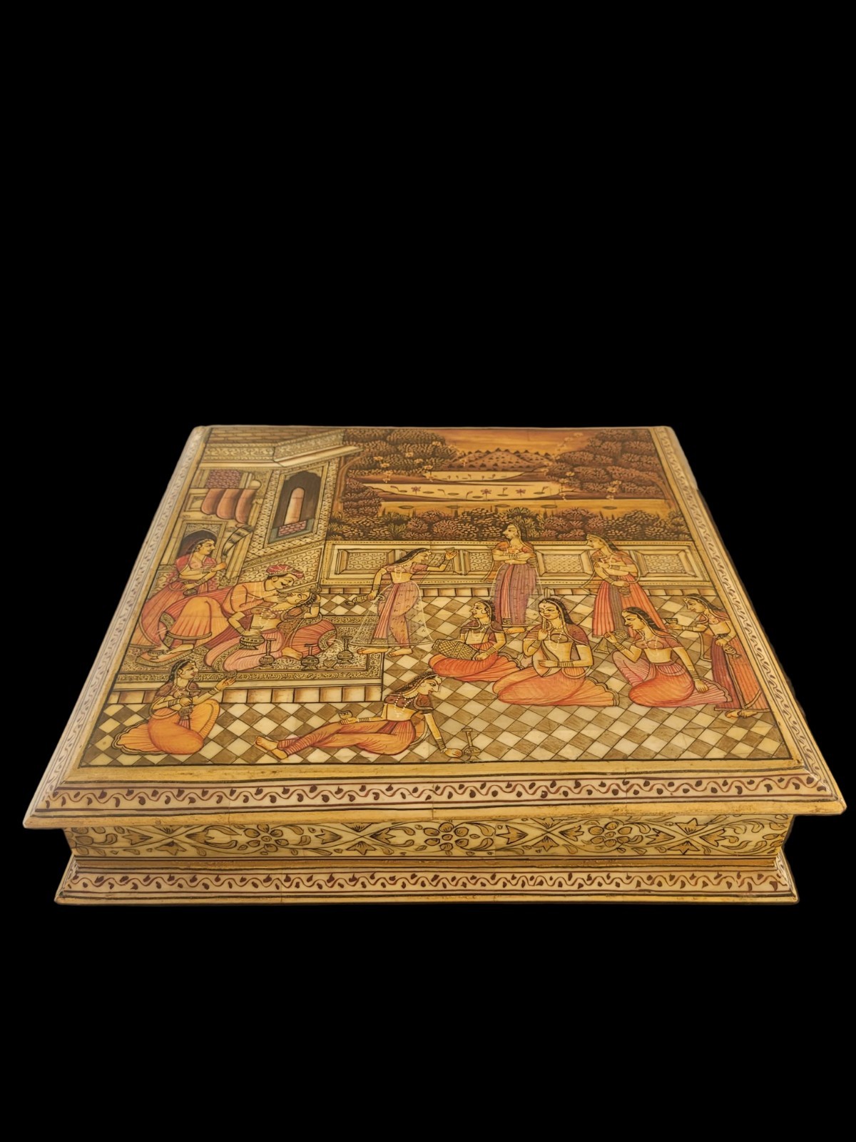 Vintage Indian Hand Painted Miniature Scene Keepsake Box 10