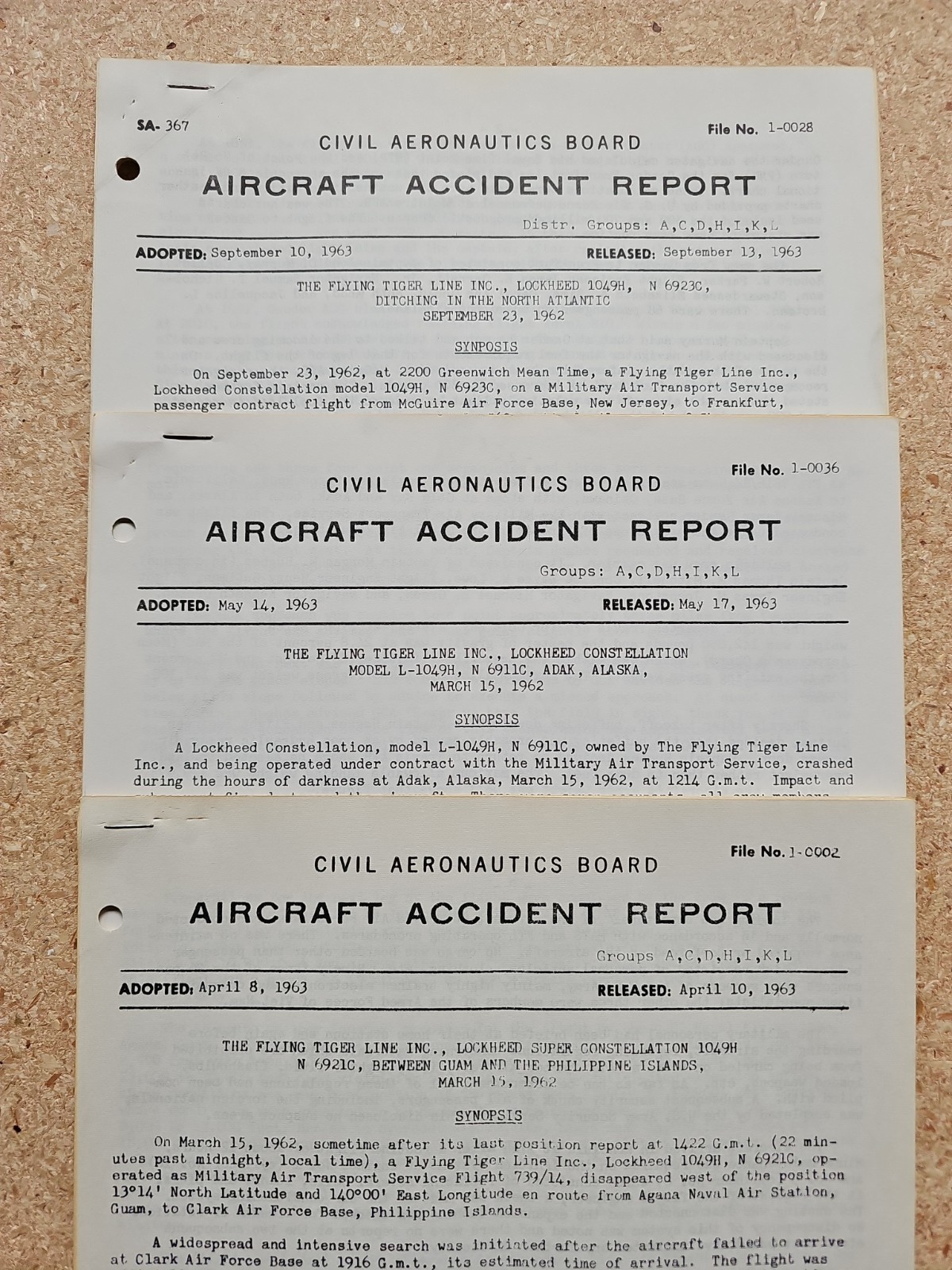 Lot of 3, 1963 - Civil Aeronautics Board Aircraft Accident Reports 1049-H