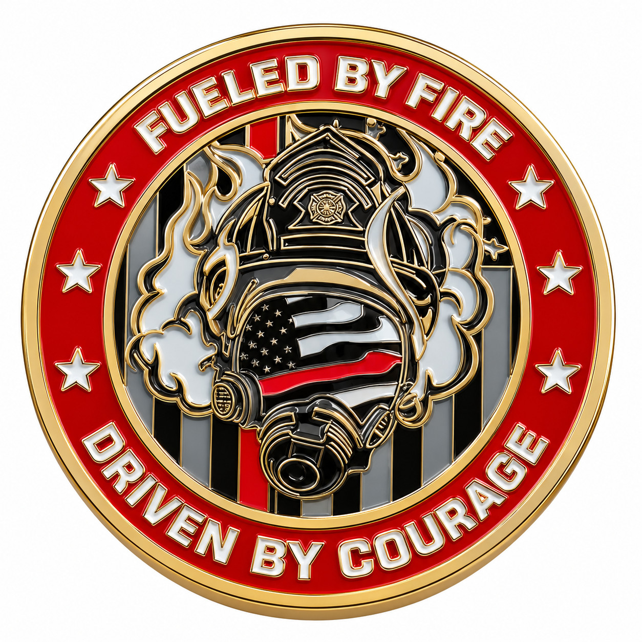 Firefighter Challenge Coin Fueled by Fire Driven by Courage 1.75 Inch