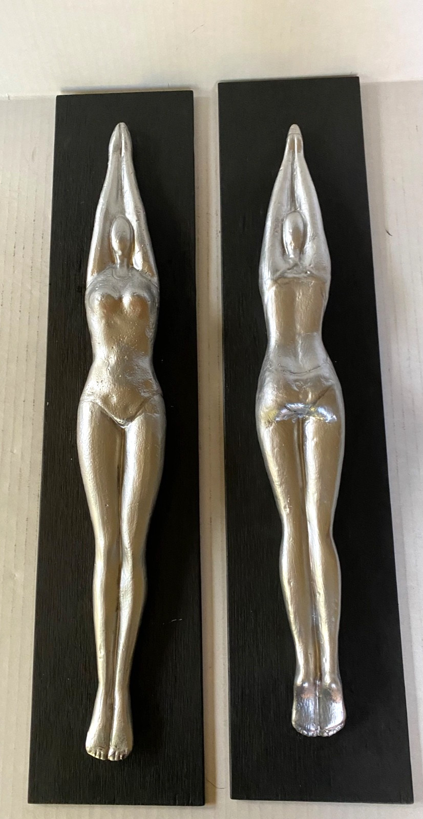 Vintage Antique 30s Pair (2) Art Deco Lady Diver 3-D Wall Hangings 23\