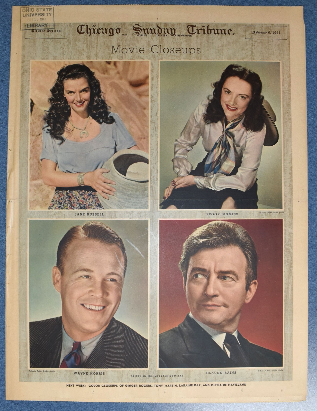2/9/1941 - CT Picture Section w/ JANE RUSSELL. Claude Rains, WWII,   USS Arizona