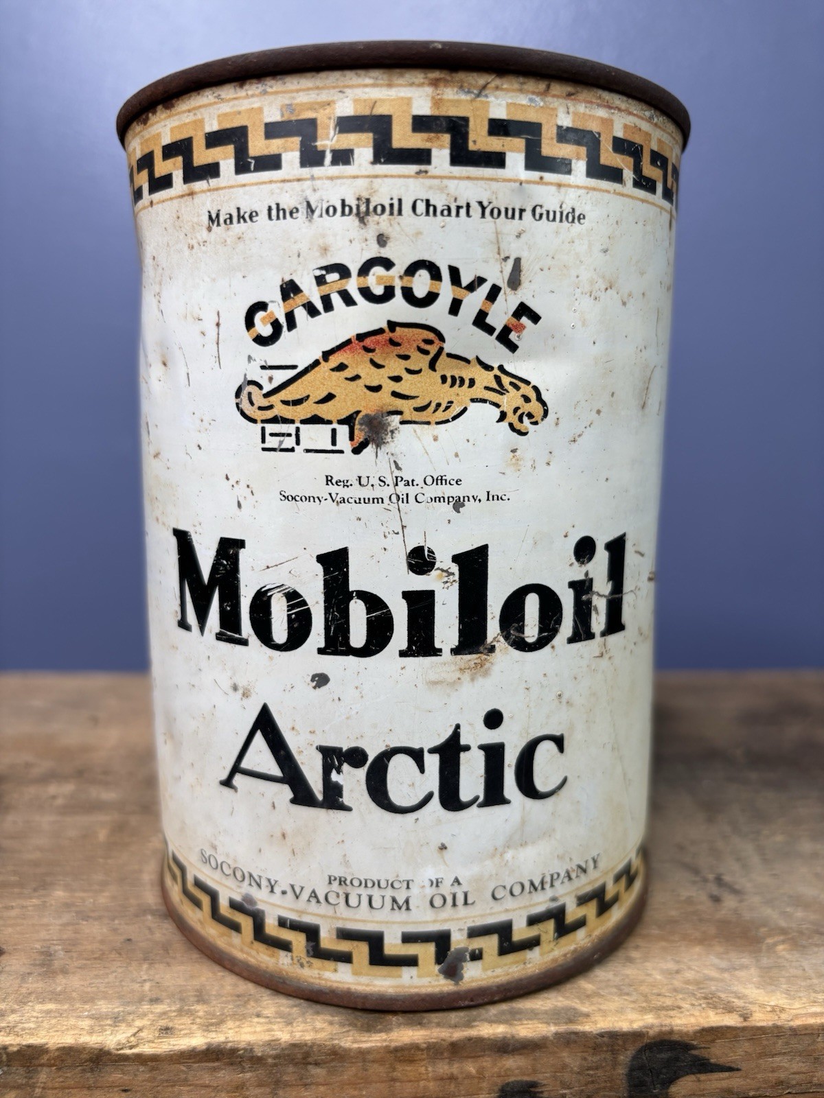 Antique Original Gargoyle Mobiloil Arctic One Quart Oil Can Early Auto Graphic
