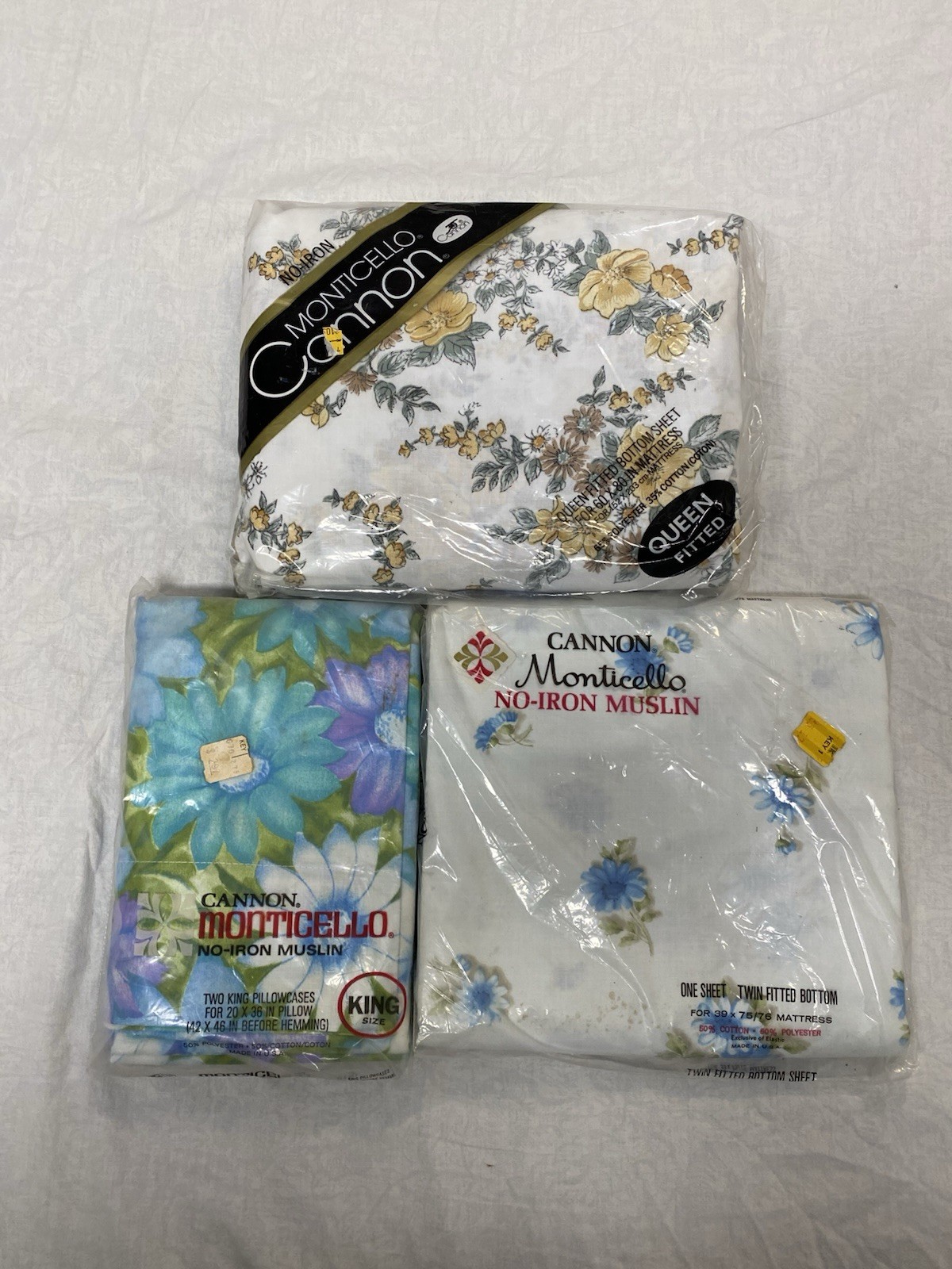 Vintage Cannon Monticello Sheet Lot Queen Twin Pillowcases NOS Floral READ