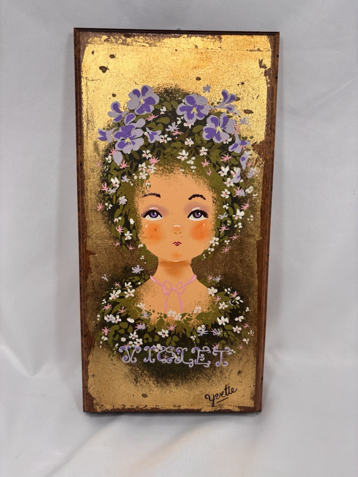 vintage 60s folk art / cottagecore / boho wall décor/ Gold Guilt Signed Read…