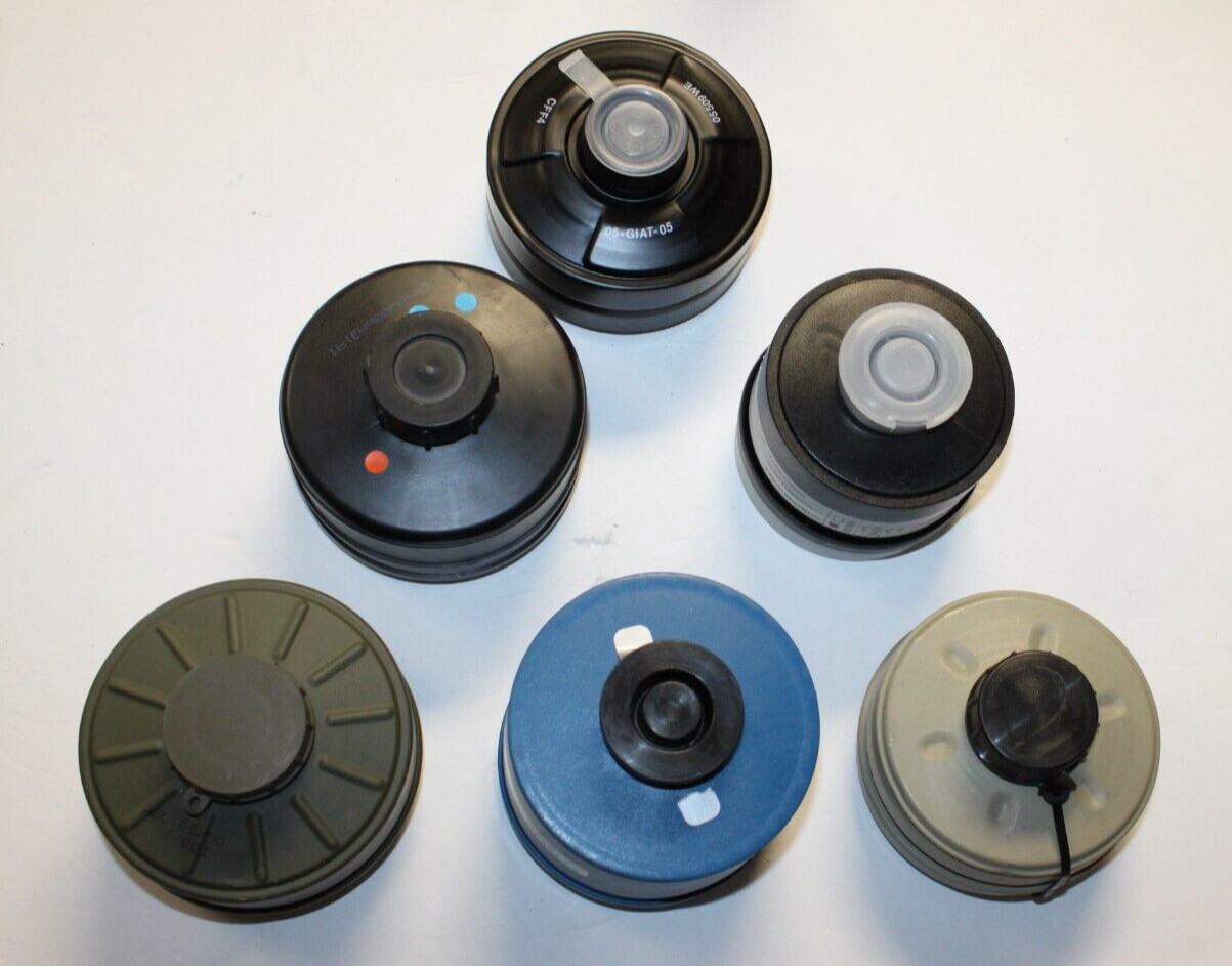(6) Assorted NATO 40mm Threaded Filters for Russian Israeli Polish Gas Masks NBC