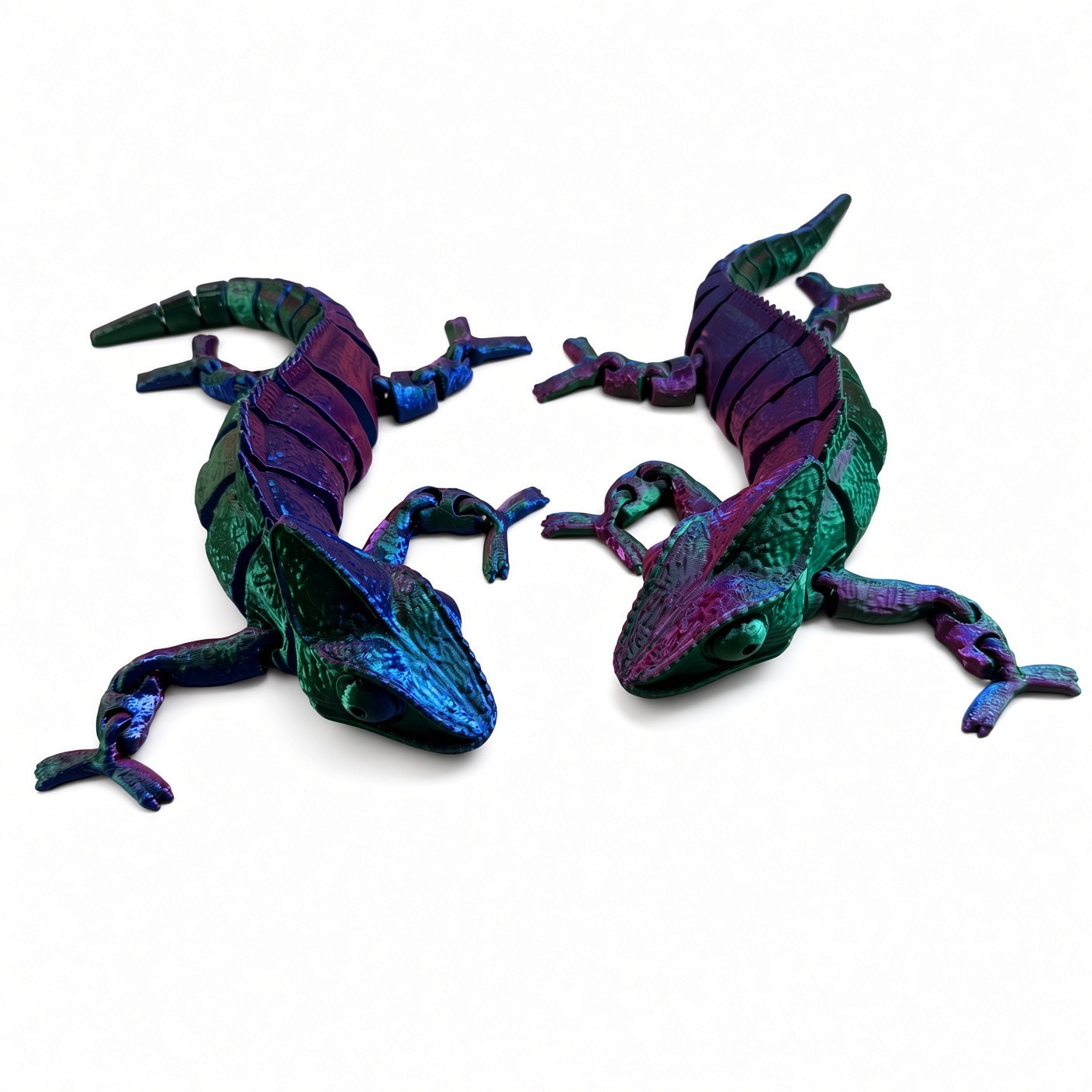 A Pair of Colorful Articulating Chameleons Figurines