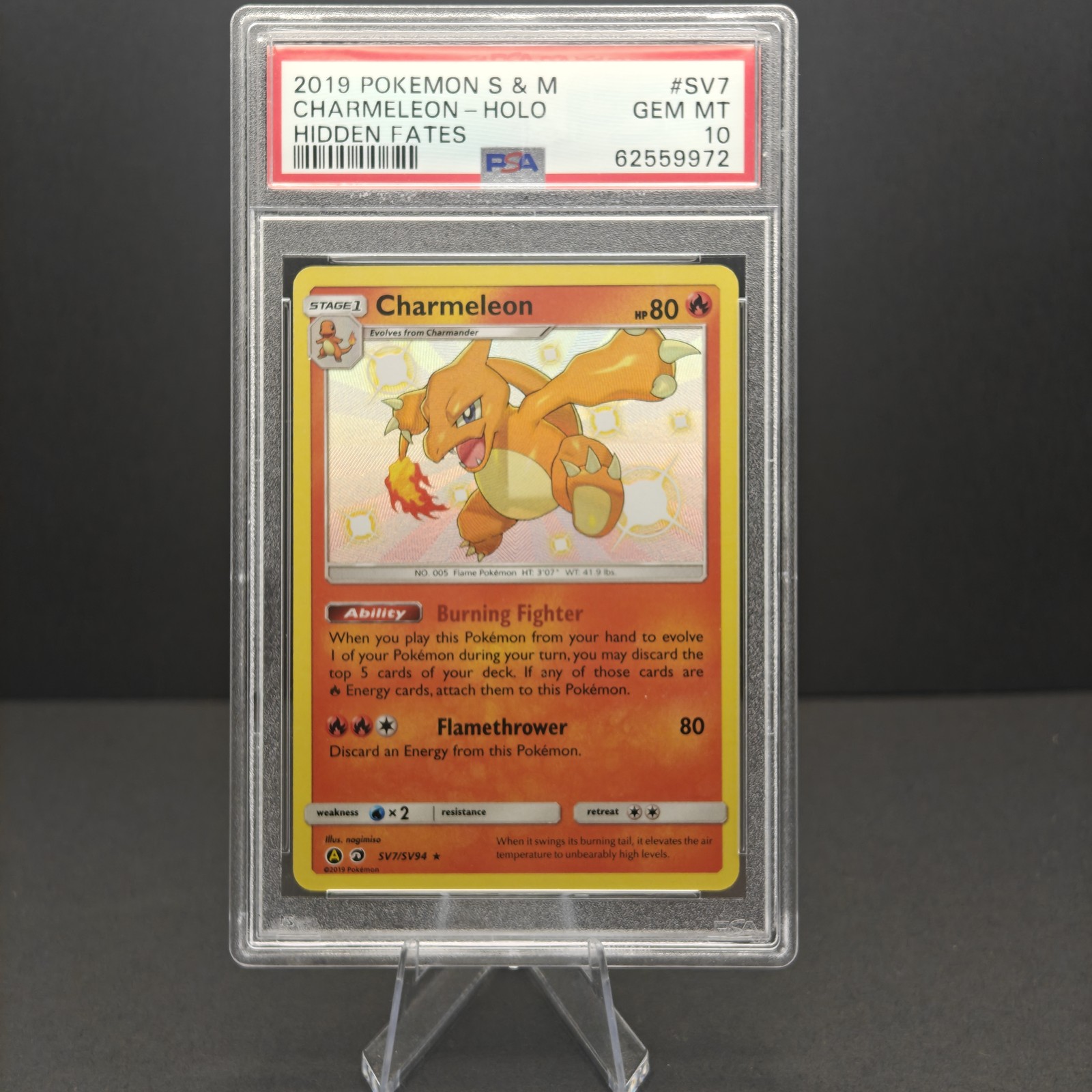 2019 Pokemon Sun & Moon Hidden Fates #SV7 Charmeleon-Holo Hidden Fates PSA 10