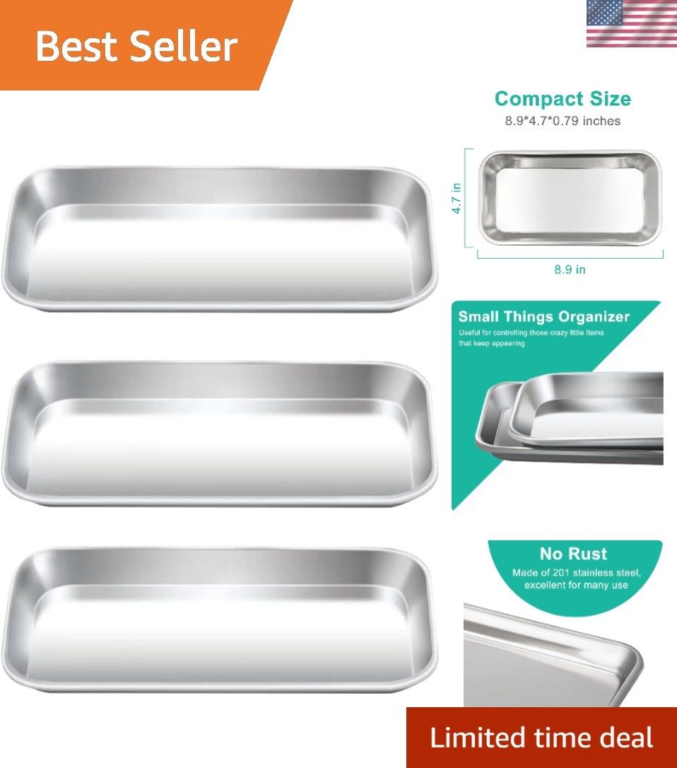 Elegant 3pcs Stainless Steel Trays for Tattoo & Cosmetic Supplies Organization