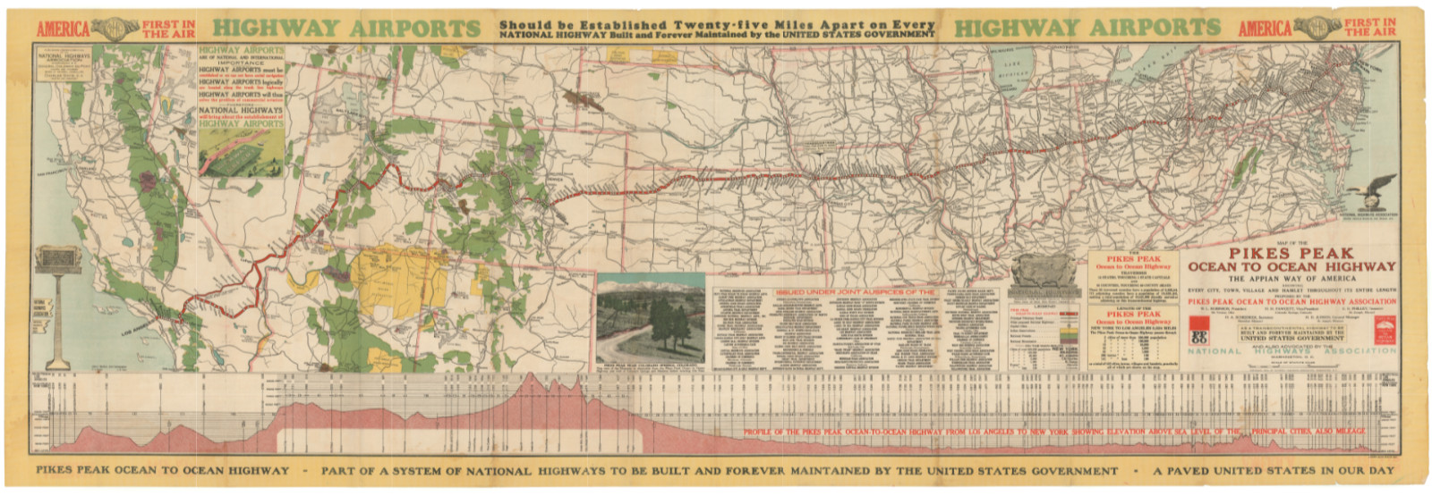 1924 Large (52 x 17.5 in.) 'Map of the Pikes Peak Ocean to Ocean Highway...'